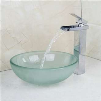 Milan Round Bathroom Sink with Waterfall Faucet & Drainer