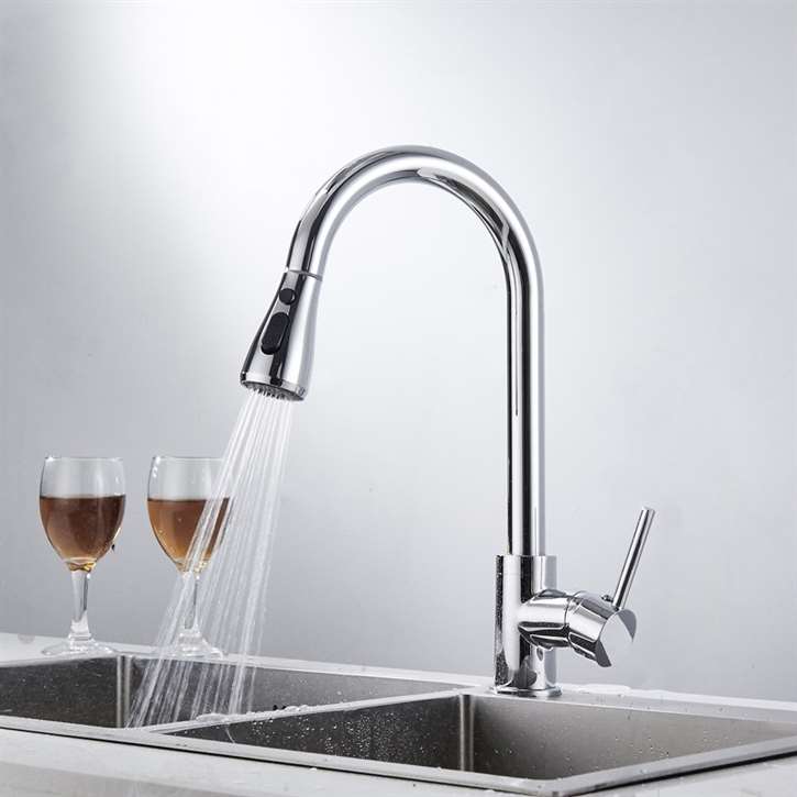 Fontana Cholet Gooseneck Sensorless Chrome Finish Kitchen Faucet with Pull Down Sprayer