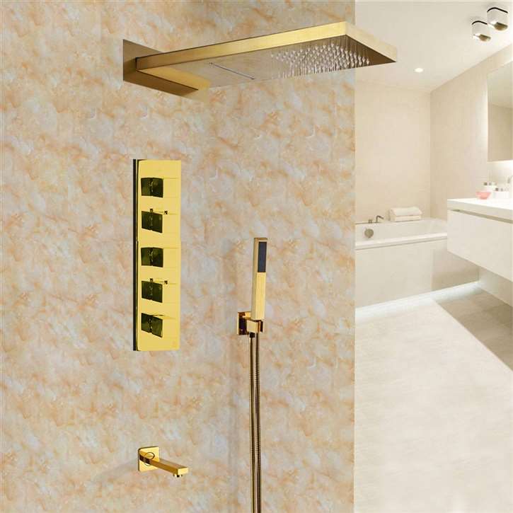 Modena Gold Plated Waterfall & Rainfall Showerhead Set