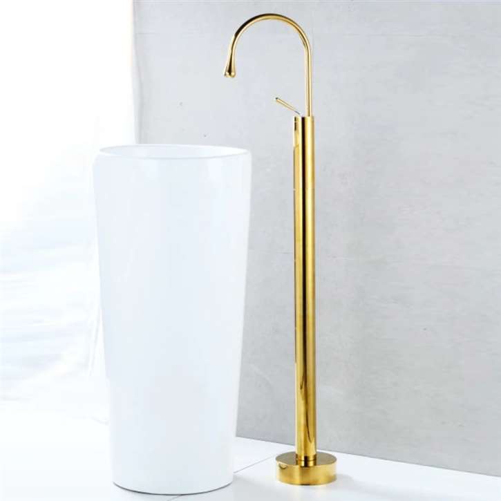 Fontana Creteil Gooseneck Floor Standing Basin Bathroom Faucet Hot Cold Mixer Tap Gold Finish