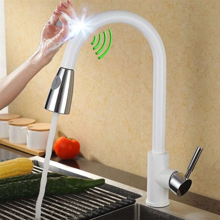 Fontana Le Havre Pull Down White Chrome Finish with Touch Sensor Kitchen Faucet