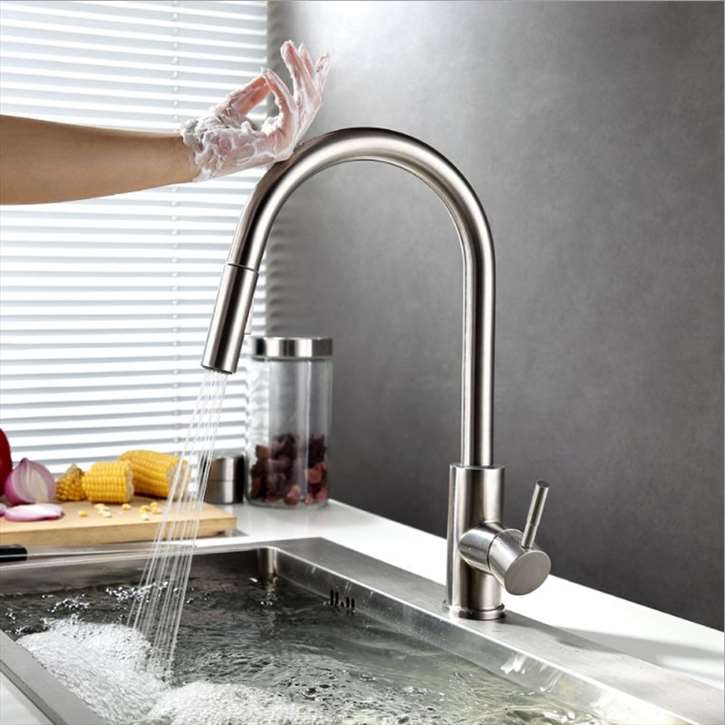 Fontana SÃ©nart Brushed Nickel Finish with Touch Sensor Pull Down Kitchen Faucet