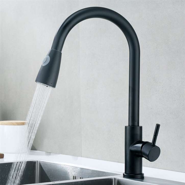 Fontana Verona Matte Black Finish with Pull Down Sprayer Kitchen Faucet