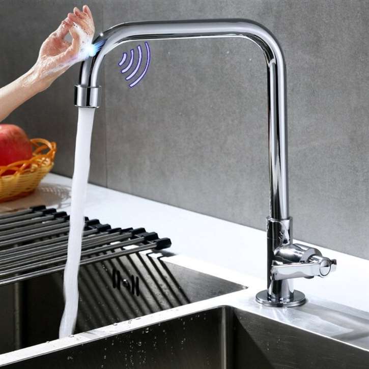 Fontana Le Havre L Shape Chrome Zinc Alloy Single Handle Cold Sensor Touch Kitchen Faucet