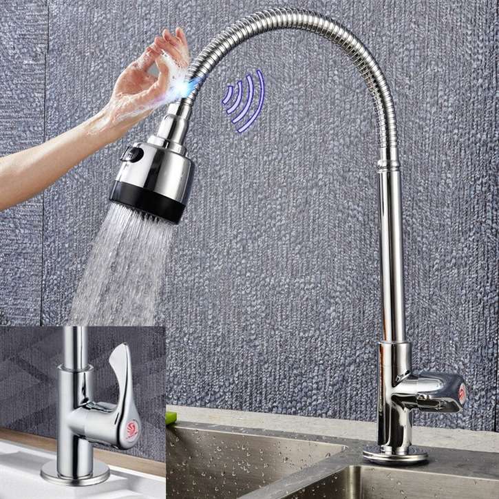 Fontana Marsala Gooseneck Round Head Tap Sensor Touch Kitchen Faucet Chrome Finish