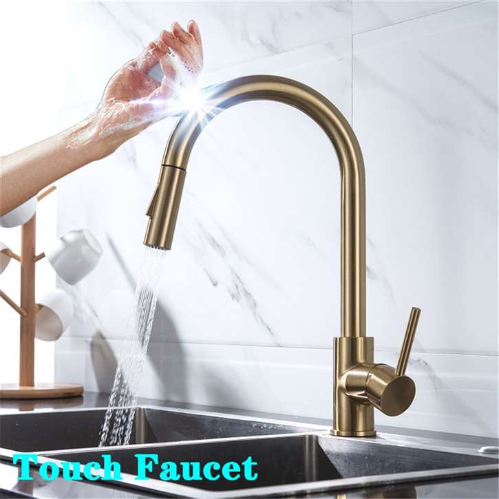 Fontana Dax 360 Rotation Pull Out Sprayer Sensor Touch Kitchen Faucet in Gold Finish