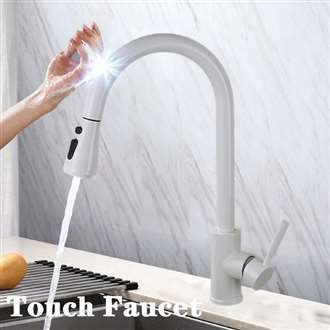 Fontana Chatou White Gooseneck Pull Out Sprayer Sensor Touch Kitchen Sink Faucet