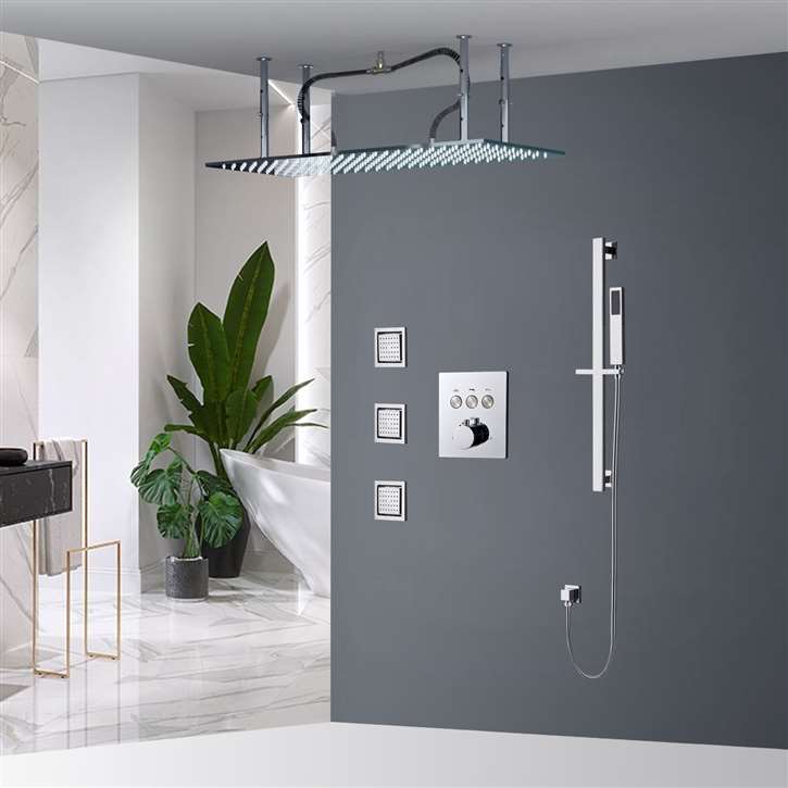 Fontana Voghera 20*40in Ceiling Mount Chrome Rainfall Shower System with Handheld Shower and 3 Body Jets