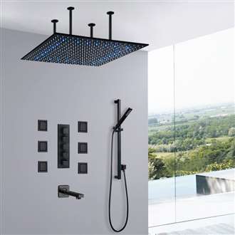 Fontana Marche 24in Ceiling Mount LED Rainfall Shower System with Handheld Shower, 6 Jetted Body Sprays and Tub Spout