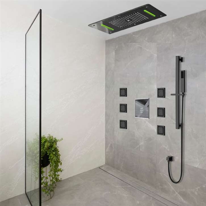 Genoa Square Thermostatic Bath Shower Set with Rainfall Shower Head & Hand  Shower