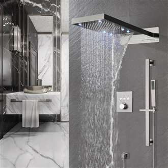 Fontana Favara Brushed Nickel 22" LED Wall Mount Waterfall Rainfall Shower System with Handheld Shower