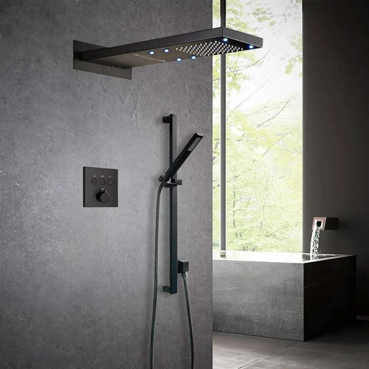 Matte Black Led Wall Mount Waterfall Rainfall Shower System