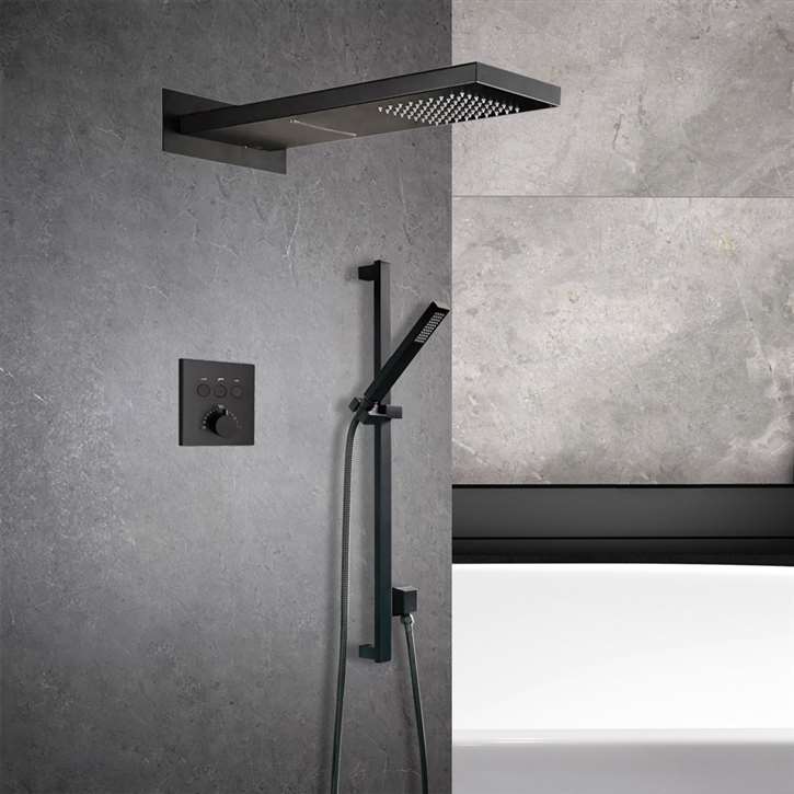 Fontana Pescara 22" Wall Mount Waterfall Rainfall Shower System with Handheld Shower in Matte Black