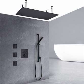 Fontana Venosa 20*40in Matte Black Ceiling Mount Rainfall Shower System with Handheld Shower and 3 Jetted Body Sprays