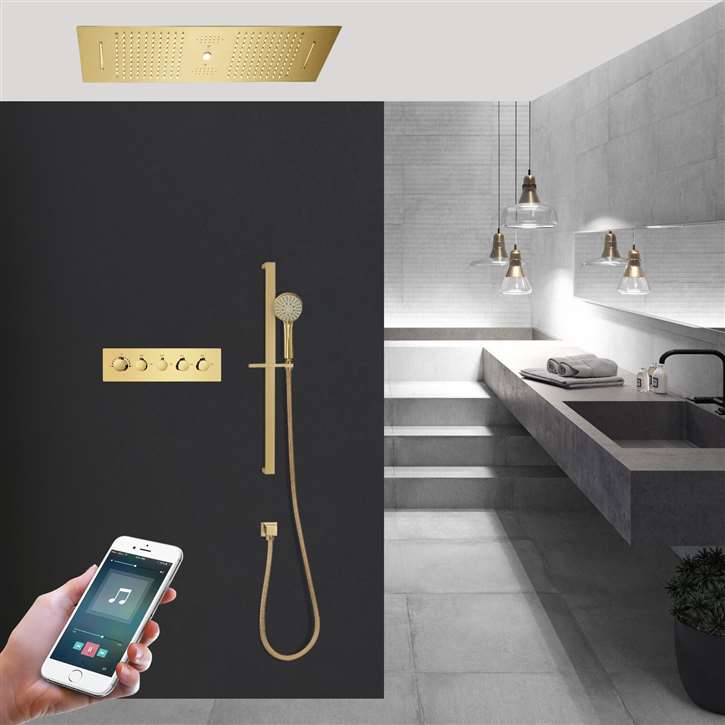 Milan Phone Controlled Thermostatic Recessed Ceiling Mount LED Rainfall Waterfall Shower System with Hand Shower by Fontana