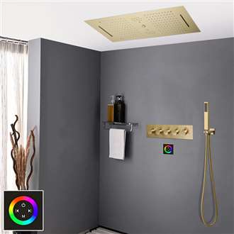 Genoa Thermostatic Touch Panel Controlled Recessed Ceiling Mount Rainfall Waterfall Shower System with Hand Shower