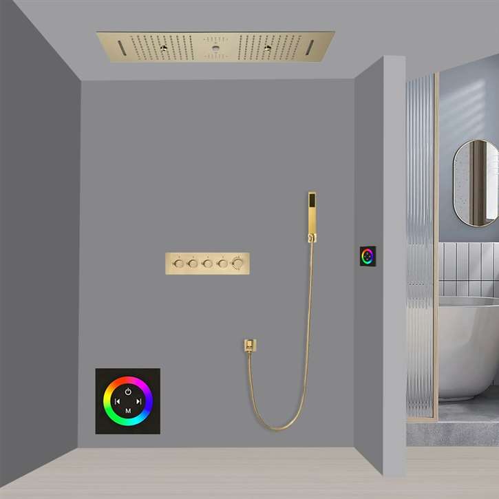 Fontana Florence Touch Panel Controlled Thermostatic Recessed Ceiling Mount Smart Musical LED Rainfall Waterfall Shower System with Hand Shower