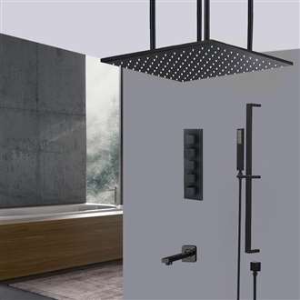 Fontana Terracina 20" Matte Black Rainfall Mist Shower System with Handheld Shower and Tub Spout