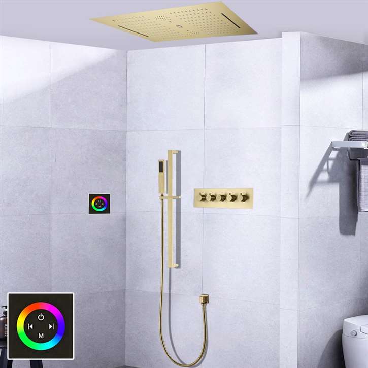 Sora Thermostatic Touch Panel Controlled LED Smart Musical Rainfall Shower System with Hand Shower by Fontana