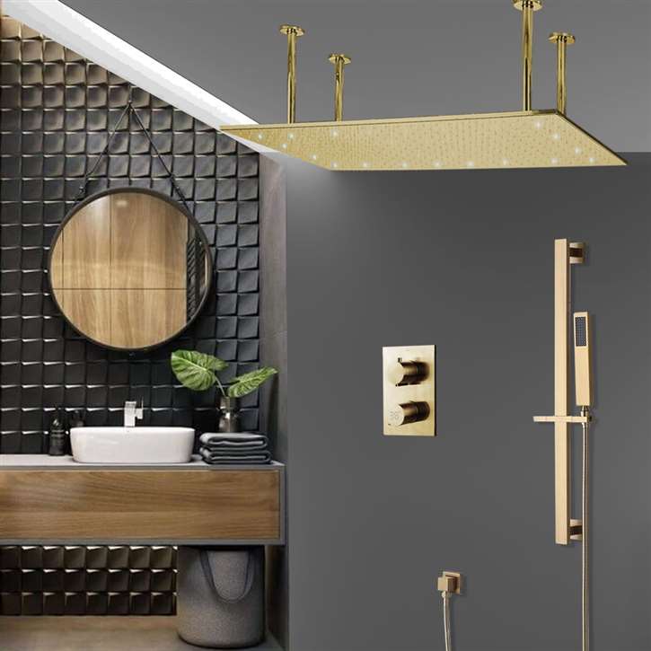 Fontana Ferrara LED Digital Brushed Gold 20*40" Ceiling Mount Rainfall Shower System with Handheld Shower