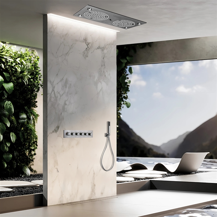 Browse Foggia Gunmetal Gray Thermostatic Recessed Rainfall LED Musical ...