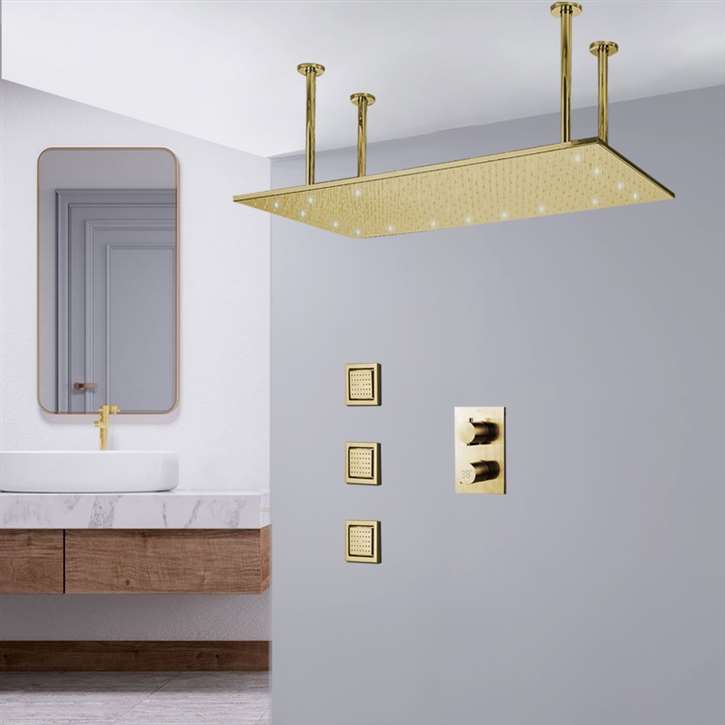 Fontana Ferrara LED Digital Brushed Gold 20*40" Ceiling Mount Rainfall Shower System with Handheld Shower