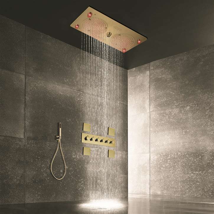 Mantua Brushed Gold Thermostatic Musical LED Recessed Ceiling Mount ...