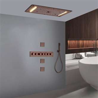 Massa Light Oil Rubbed Bronze Thermostatic Recessed Ceiling Mount LED Waterfall Rainfall Shower System with Hand Shower and Jetted Body Sprays