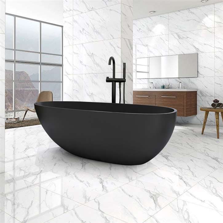 Fontana Venice Matte Black Stone Resin Freestanding Indoor Bathtub