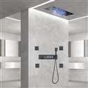 Cagliari Thermostatic LED Matte Black Recessed Ceiling MountWaterfall Rainfall Shower System with Body Jets and Hand Shower