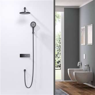 Fontana Novarra Matte Black Wall Mount Round Rainfall Shower System with Hand Shower and Digital Shower Mixer