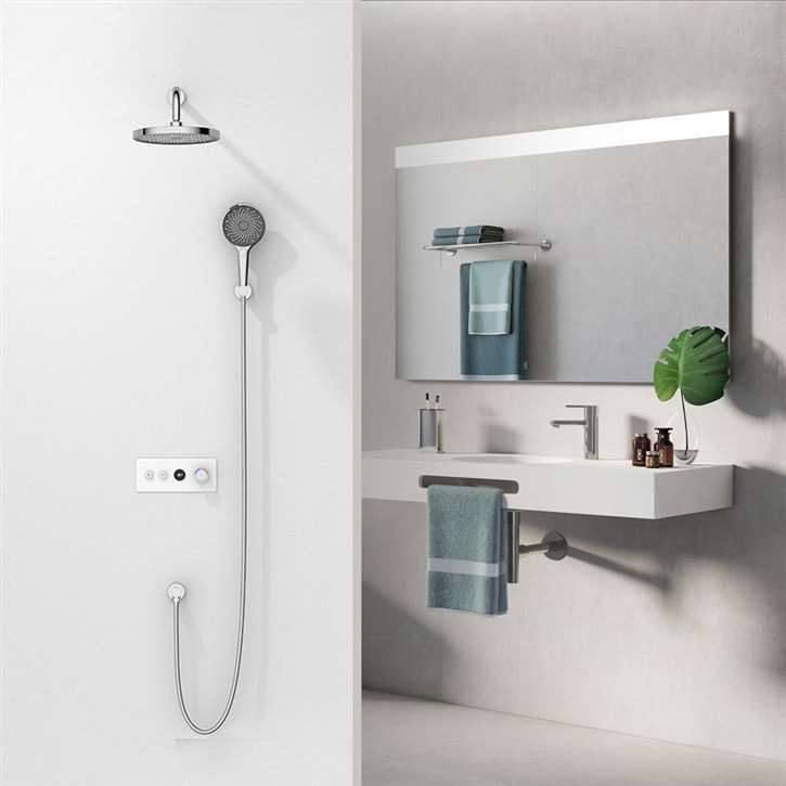 Fontana Rimini Chrome Digital Mixer Wall Mount Round Rainfall Shower System with Hand Shower