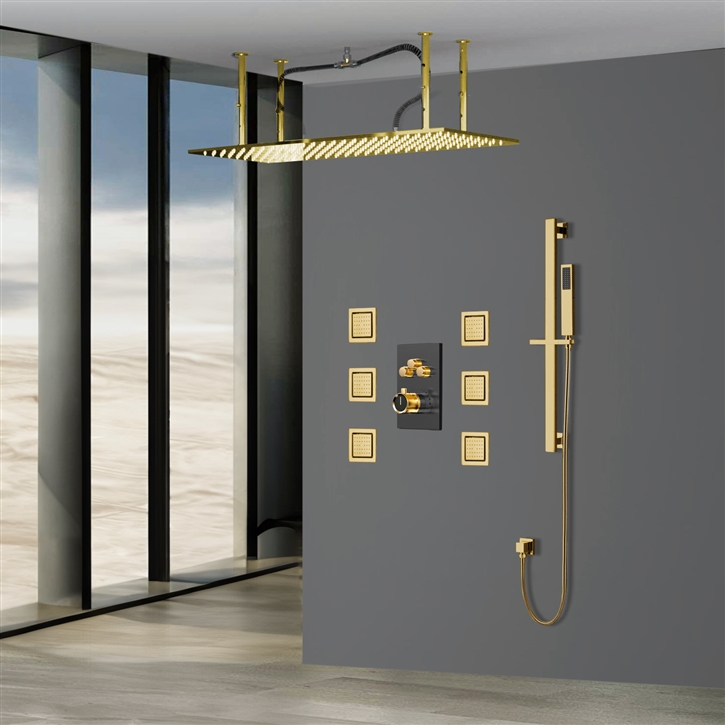 Fontana Maconâ€Ž Brushed Gold LED Rain Showerhead Set