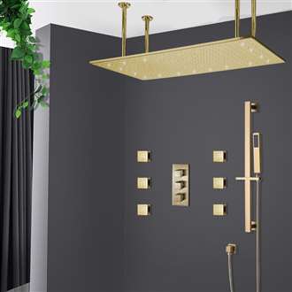 Saint Denis Large Brushed Gold LED Rain Shower Head with Body Jets & Handheld Shower