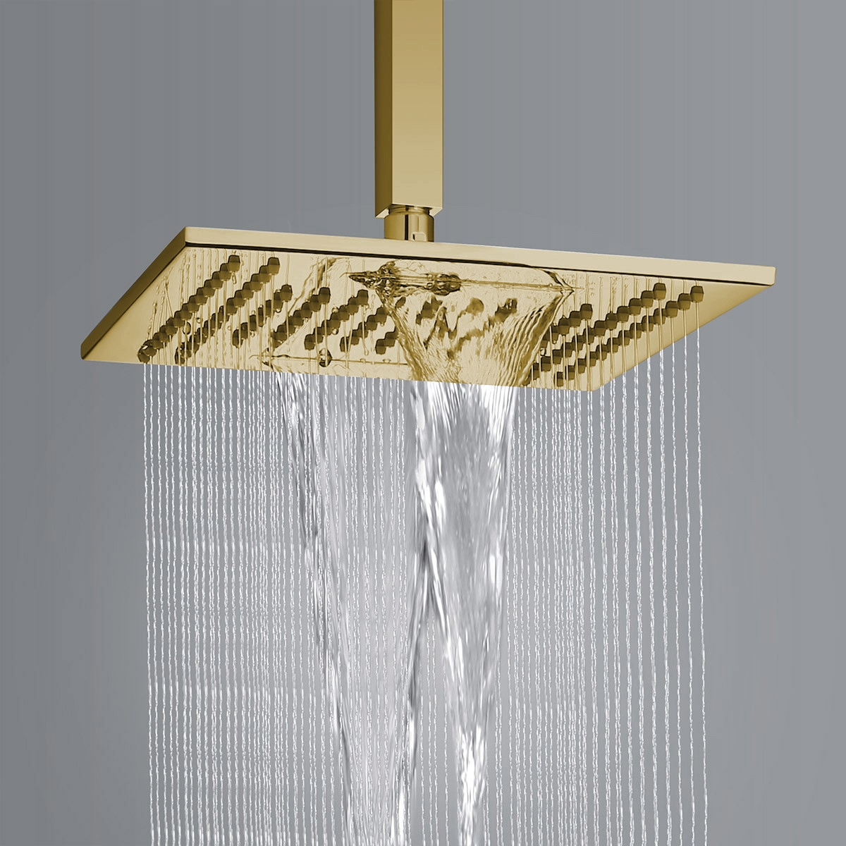 Fontana Cholet 10" Solid Brass Brushed Gold Bathroom Shower Head with Waterfall and Rainfall Function