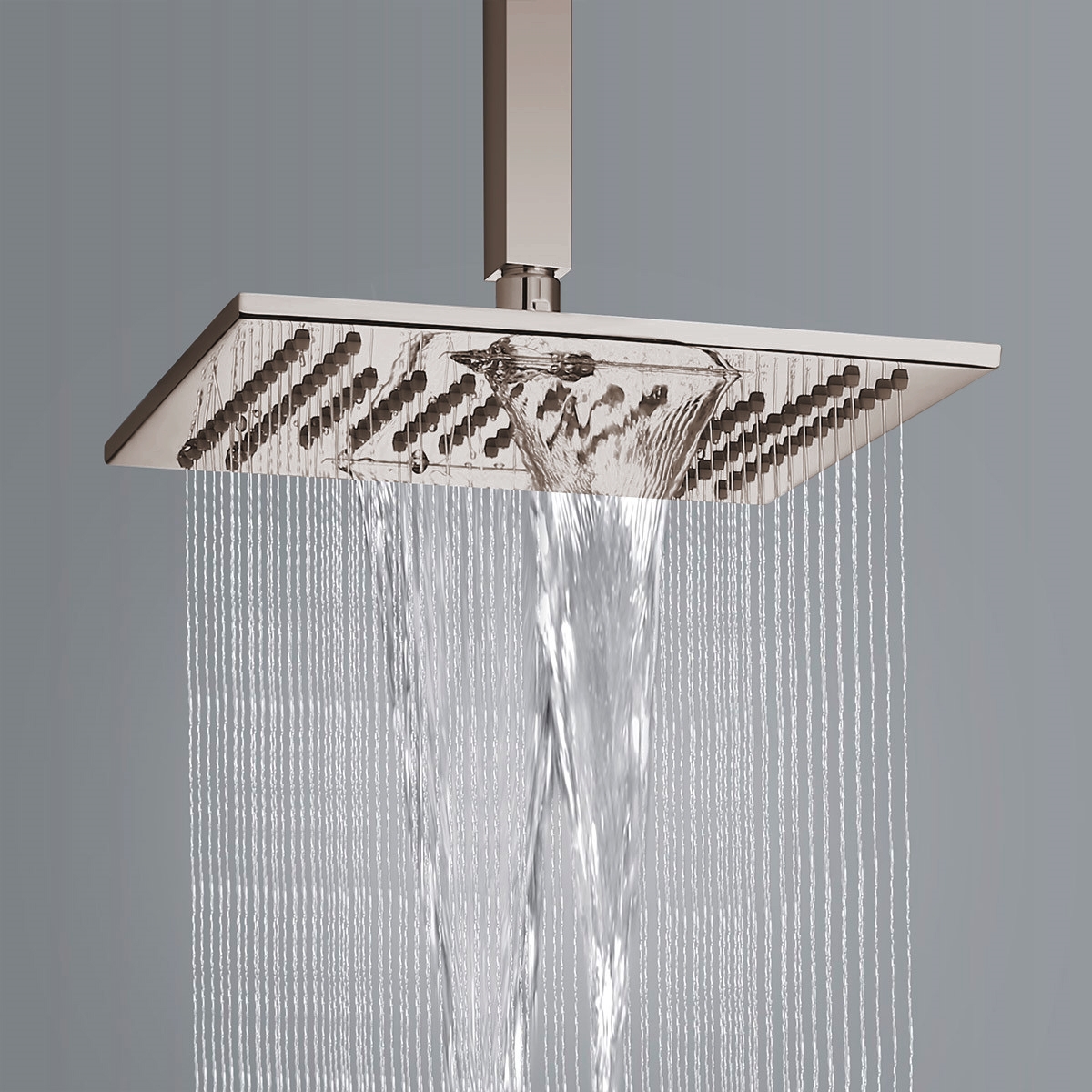 Fontana Cholet 10" Solid Brass Brushed Nickel Bathroom Shower Head with Waterfall and Rainfall Function