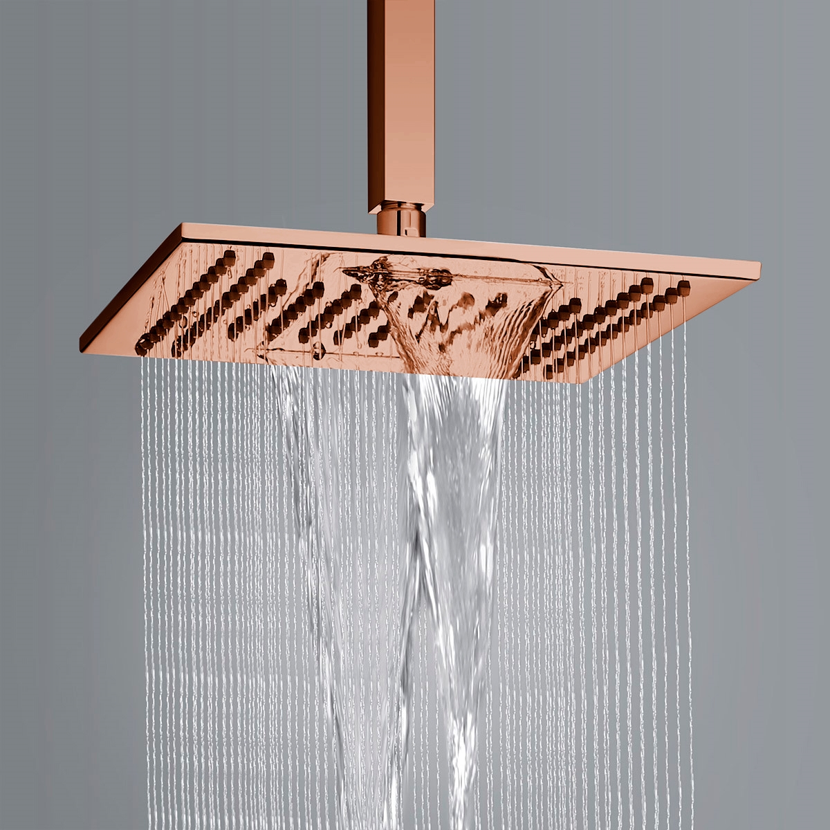 Fontana Cholet 10" Solid Brass Rose Gold Bathroom Shower Head with Waterfall and Rainfall Function