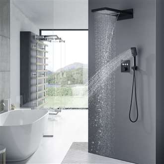 Fontana Lyon Wall Mounted Thermostatic Control Matte Black Rainfall Shower System