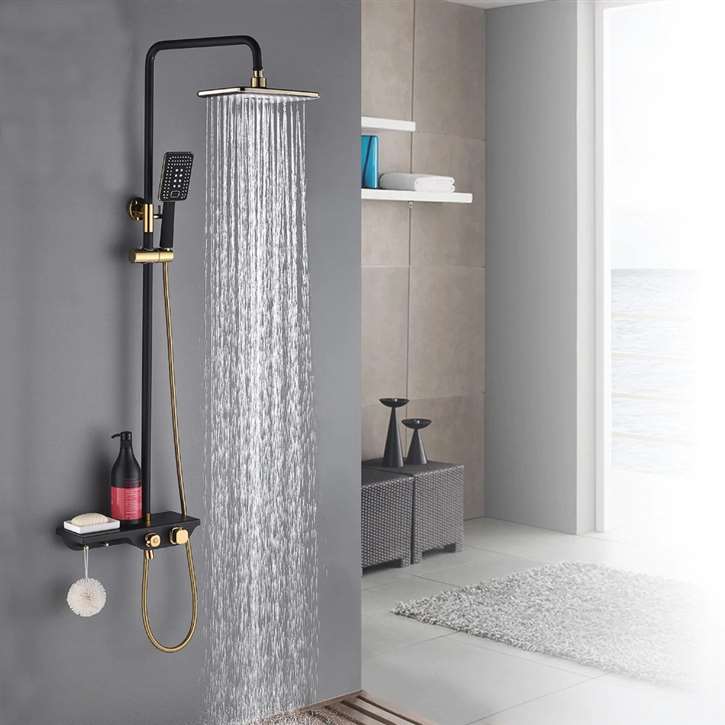 Fontana Carpi Black Gold Thermostatic Wall Mounted Bathroom Shower System