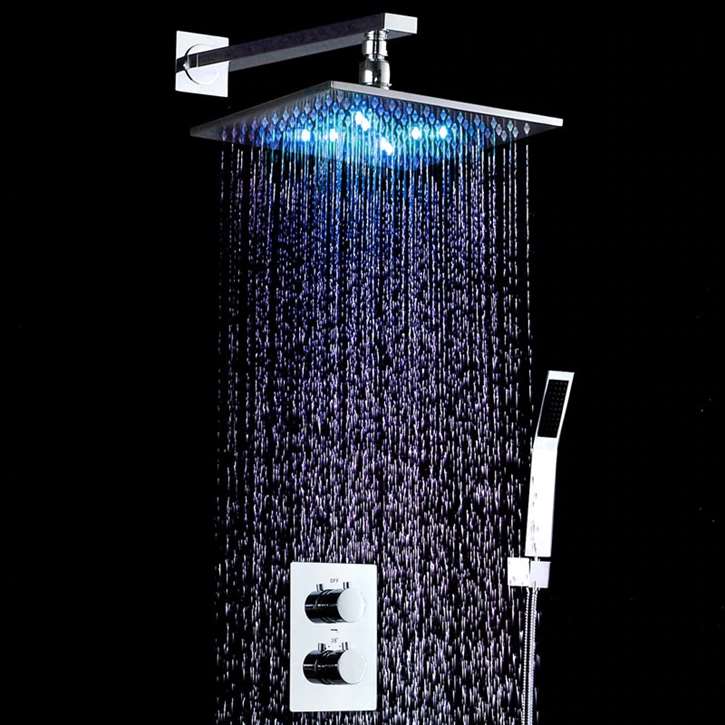 Fontana Le Havre 10" Square Water Saving Shower Head LED Thermostatic Shower System