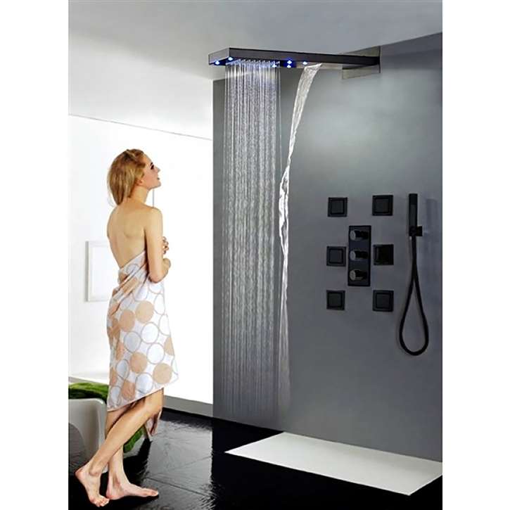 Vienne 24" Dark Oil Rubbed Bronze Solid Brass LED Rain Shower Head with Body Jets & Handheld Shower