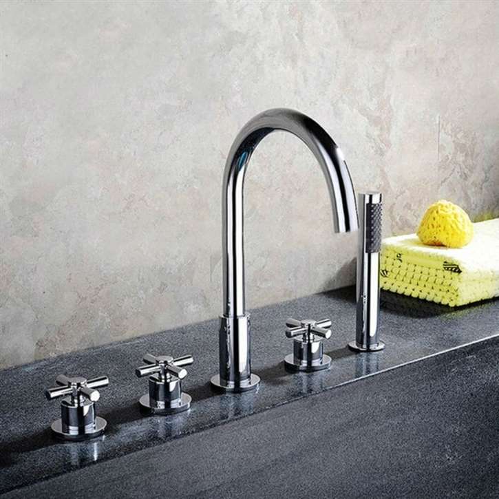 Tarquinia Triple Handle Chrome Deck Mounted Bathroom Faucet