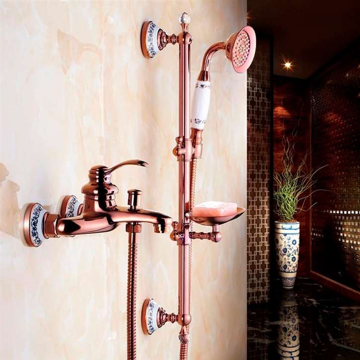 FontanaShowersï¿½ Sassari Wall Mount Rose Gold Shower Set With Soap Dish