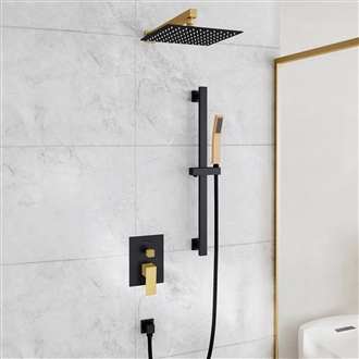 Fontana Alpes-Maritimes Matte Black and Gold Wall Mount Shower Set