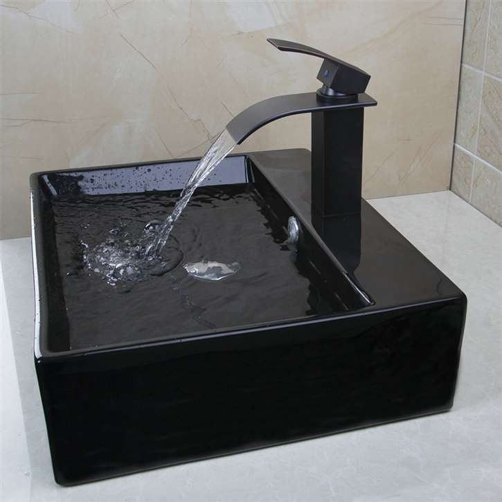 Pisa Ceramic Counter Top Wash Basin With Black Bronze Faucet And Drainer