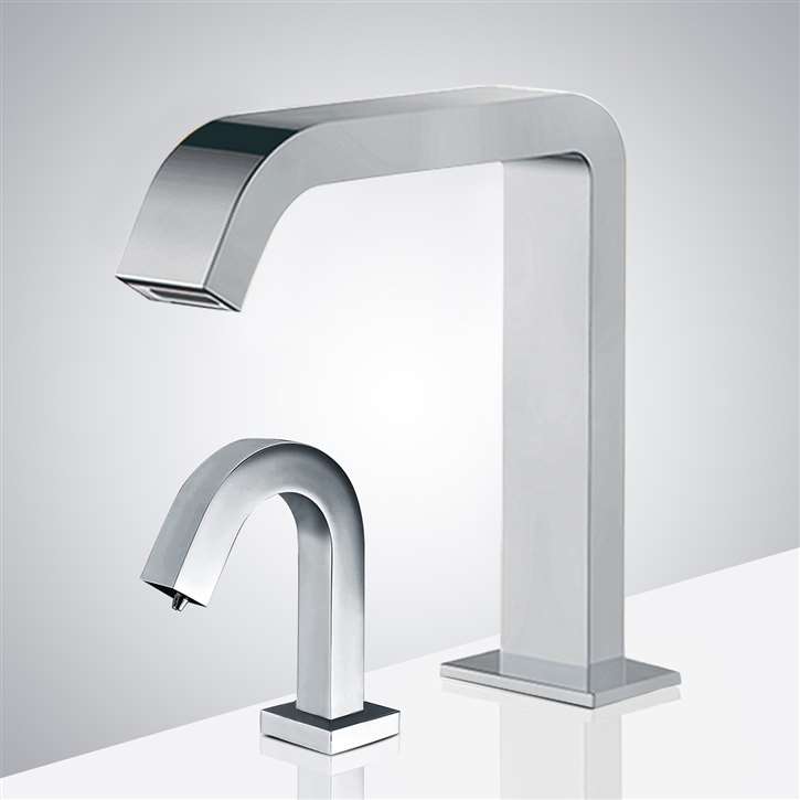 Fontana Commercial Automatic Sensor Faucet In Chrome and Touchless Automatic Sensor Liquid Soap Dispenser