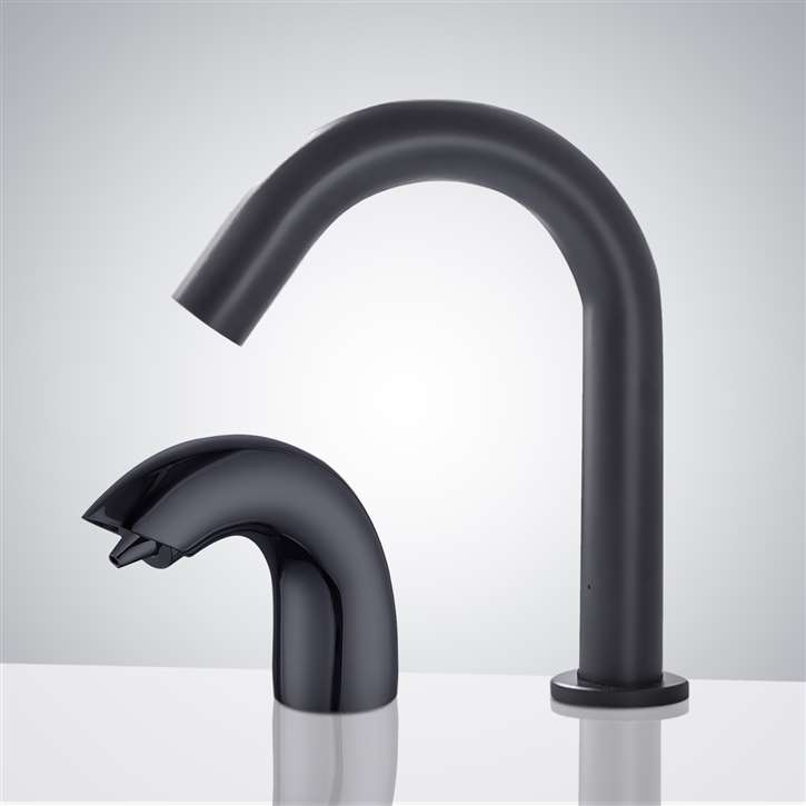 Fontana Matte Black Valence Gooseneck Motion Sensor Faucet & Touchless Volume Automatic Sensor Hands Free Soap Dispenser for Restrooms