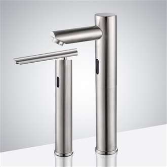 Fontana Munich Tall Touchless Commercial Automatic Sensor Faucet with Automatic Soap Dispenser in Brushed Nickel