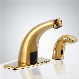 Fontana Gold Commercial Automatic Sensor Faucet with Matching Deck Mount Soap Dispenser