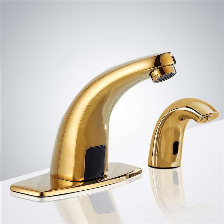 Fontana Gold Commercial Automatic Sensor Faucet with Matching Deck Mount Soap Dispenser